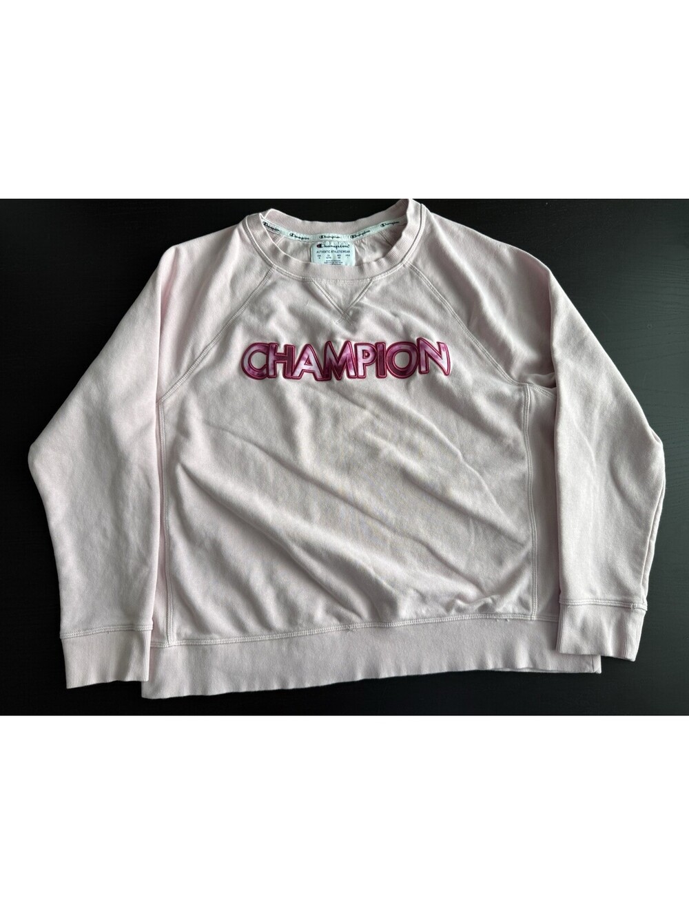 Champion Sweatshirt Womens 1X Pink Spellout French Terry Pullover Crewneck Logo